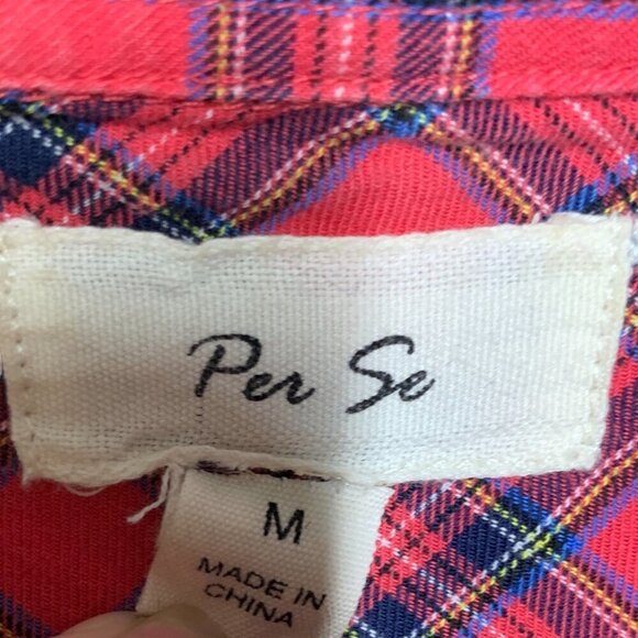 Per Se Womens Plaid Button Down Shirt 100% Cotton Pink & Blue Size Medium - Picture 3 of 5